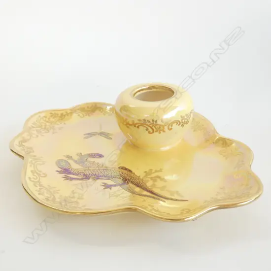 A Crown Devon inkwell on tray